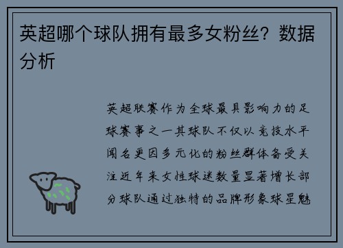 英超哪个球队拥有最多女粉丝？数据分析